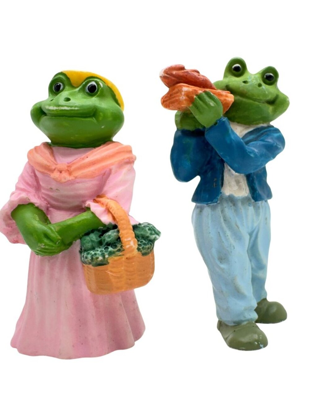 1991 J.C. Frog Figurines Anthropomorphic Vtg Country-Themed Couple 2.25"